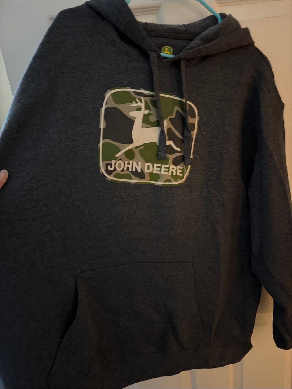 John Deere Charcoal Hoodie with Camo Logo